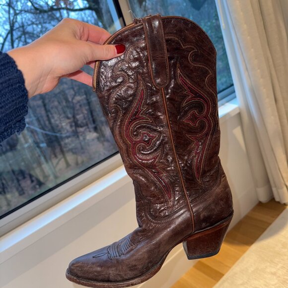 Wheeler Western Cowgirl Boot Brown with Red Stitching - Picture 3 of 4